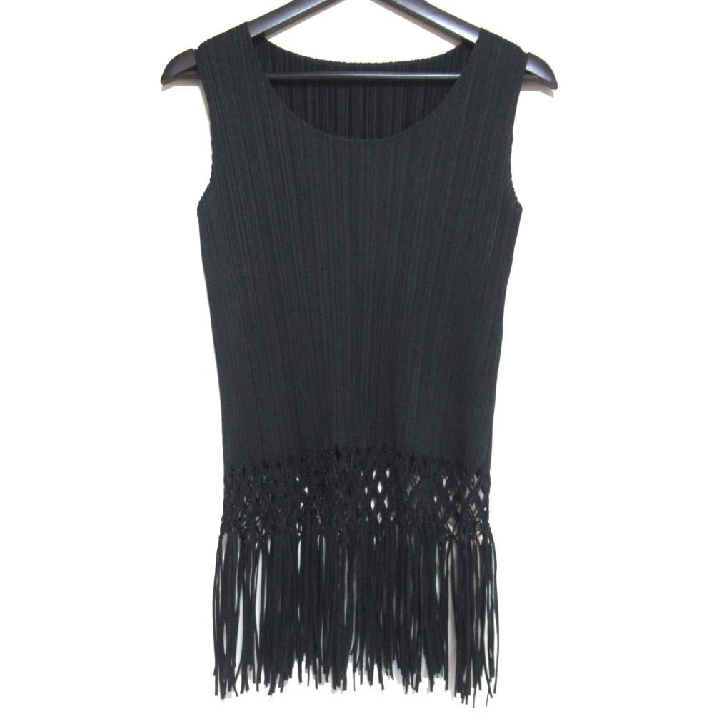 美品 PLEATS PLEASE ISSEY MIYAKE プリーツプリーズ イッセイミヤケ フリンジヘム ノースリーブブラウス PP81-JK721 サイズ3 ブラック レディース 古着 中古 USED 美品 PLEATS PLEASE ISSEY MIYAKE プリーツプリーズ イッセイミヤケ