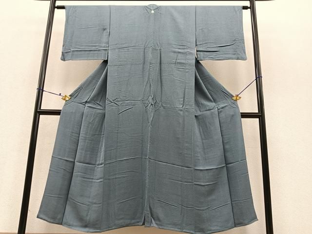 平和屋着物▽男性 お召 単衣 色無地 豆がら茶色 キングサイズ 正絹