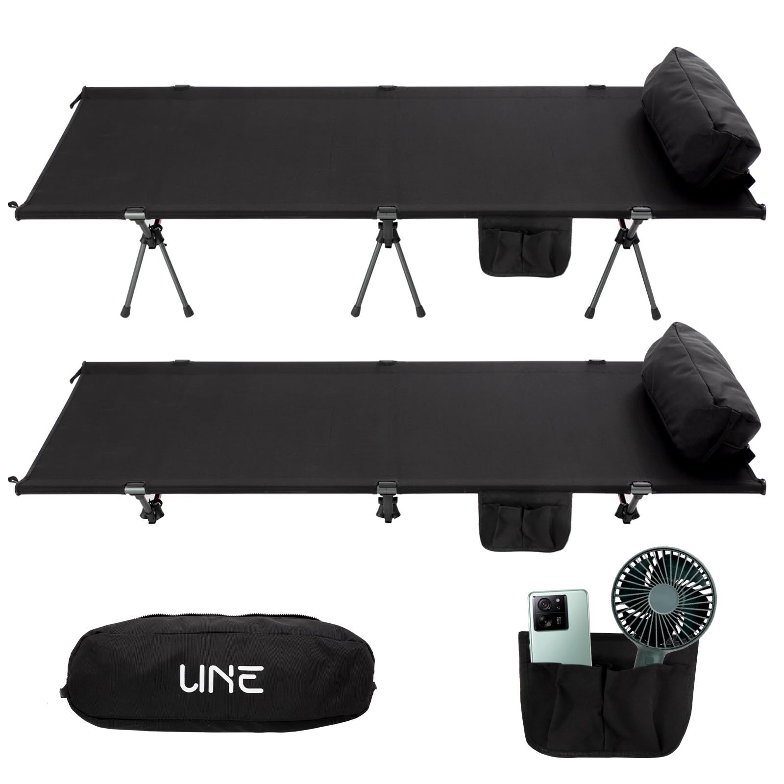 UNE コット アウトドア ベッド 2way 高さ調整 厚手のオックスフォード布素材 一人で寝る キャンプ ベッド オリタタミ 耐荷重150kg 防水 通気性 組み立てが簡単 折りたたみ コット Camping Cots 収納バッグ付き 日本語