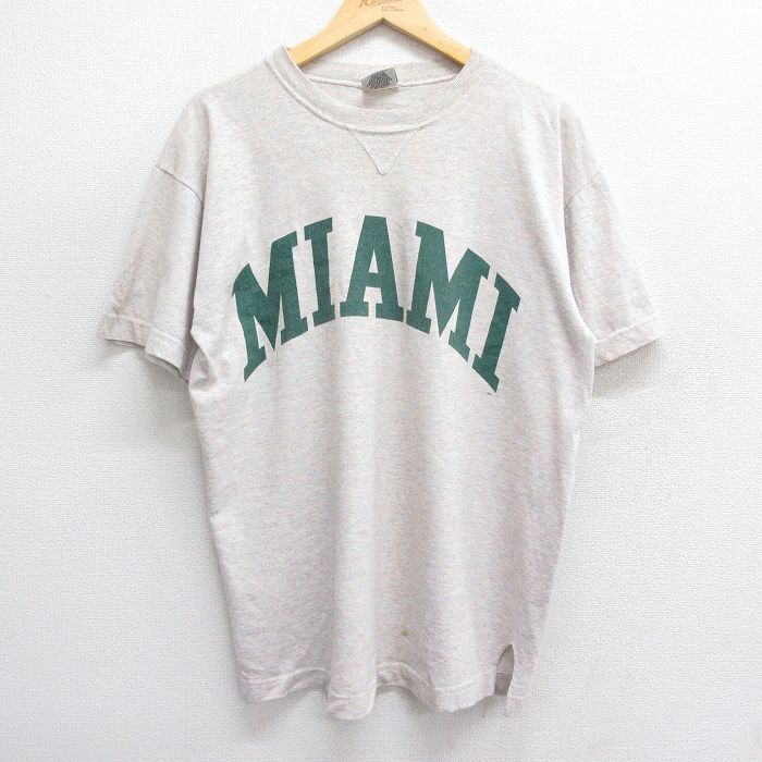 XL/古着 半袖 ビンテージ Tシャツ メンズ 90s マイアミ クルーネック 薄グレー 霜降り他 24jun08 中古