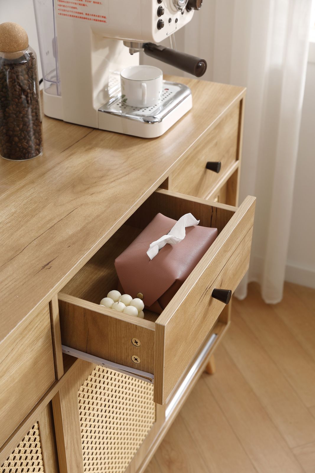 キャビネット サイドボード チェストラタン調 ラタン風 引き出し付き 大容量 収納棚 リビング 収納 ローボード 収納チェスト2段 サイドボード 扉付き リビングボード 洋服 タンス 収納 箪笥 MARWIL-DEMENAGEMENTS_CH