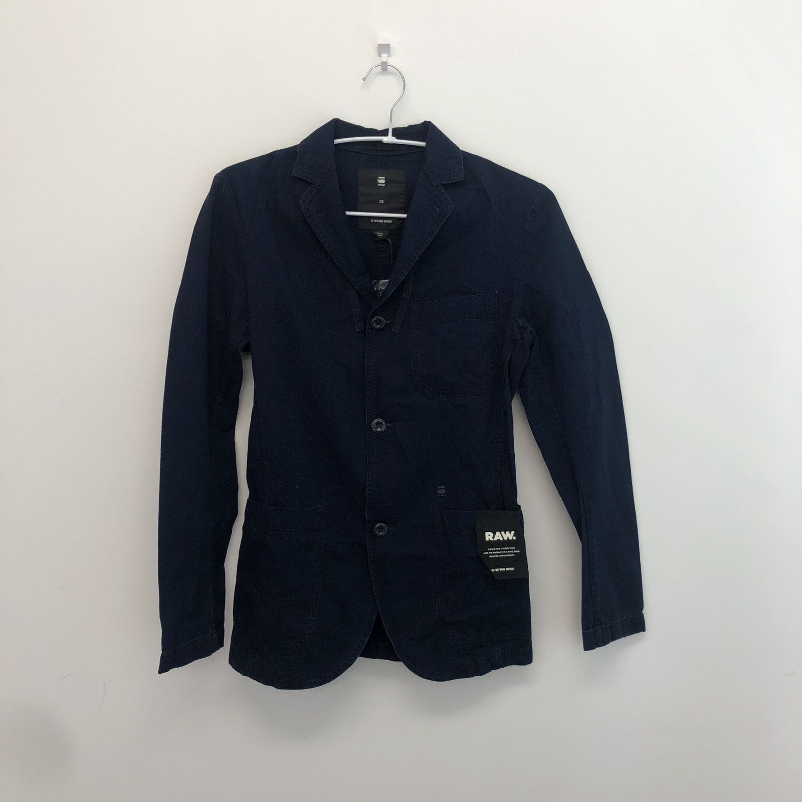 【G STAR RAW】ジースターロゥ ネイビー　紺色　XS　ジャケット　アウター　長袖　ノーカラージャケット　シンプル G STAR RAW】ジースターロゥ ネイビー 紺色 XS ジャケット アウター