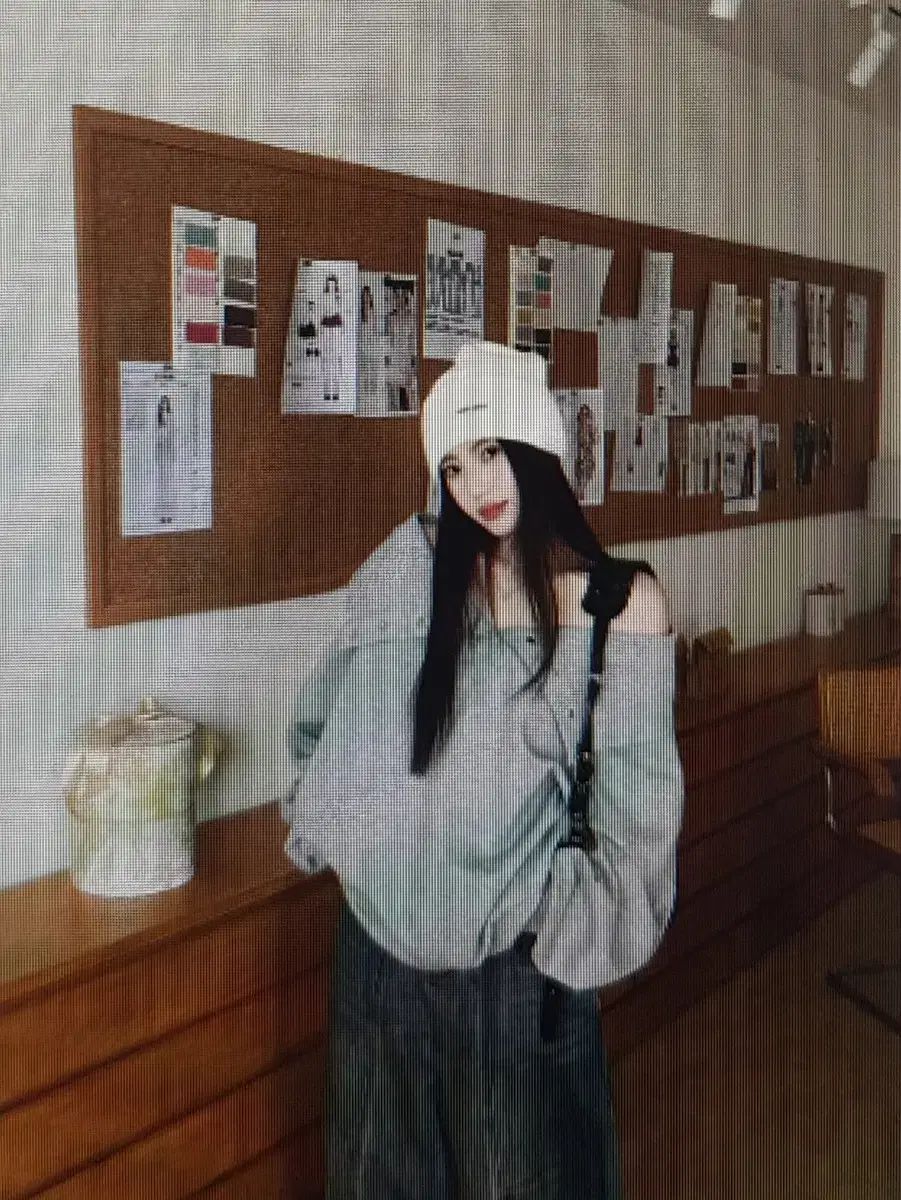 海外発送 グレー セーター ＋ ワイド 青 デニム パンツ セット