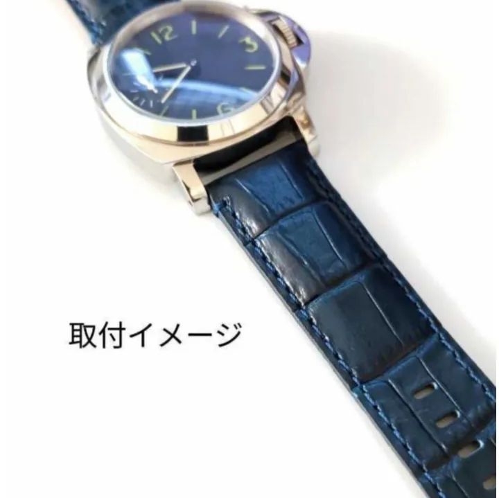 24mm 腕時計 イタリアン カーフレザー 革ベルト ネイビーブルー 紺 D