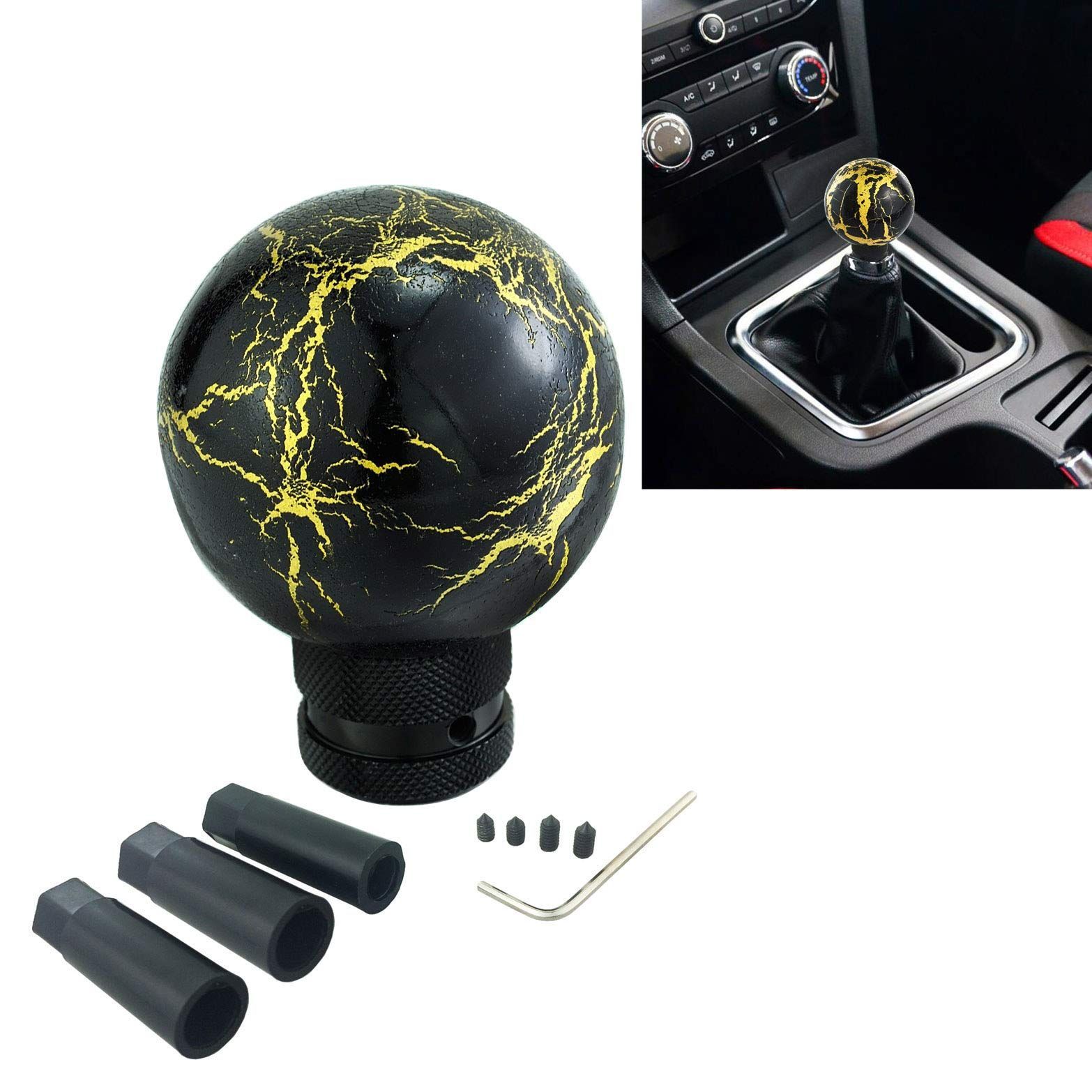 ボールシフタースティックギアノブ樹脂変速速度トランスミッション車のグリップレバーノブ交換用シフトハンドル3つのアダプターが付いているほとんどの自動手動車に適合します 黒 Arenbel