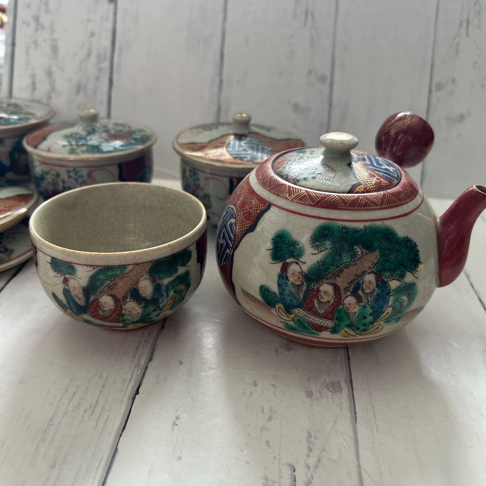 九谷焼 九谷庄三 蓋付茶器揃 急須 湯呑み 4客セット 金彩 色絵