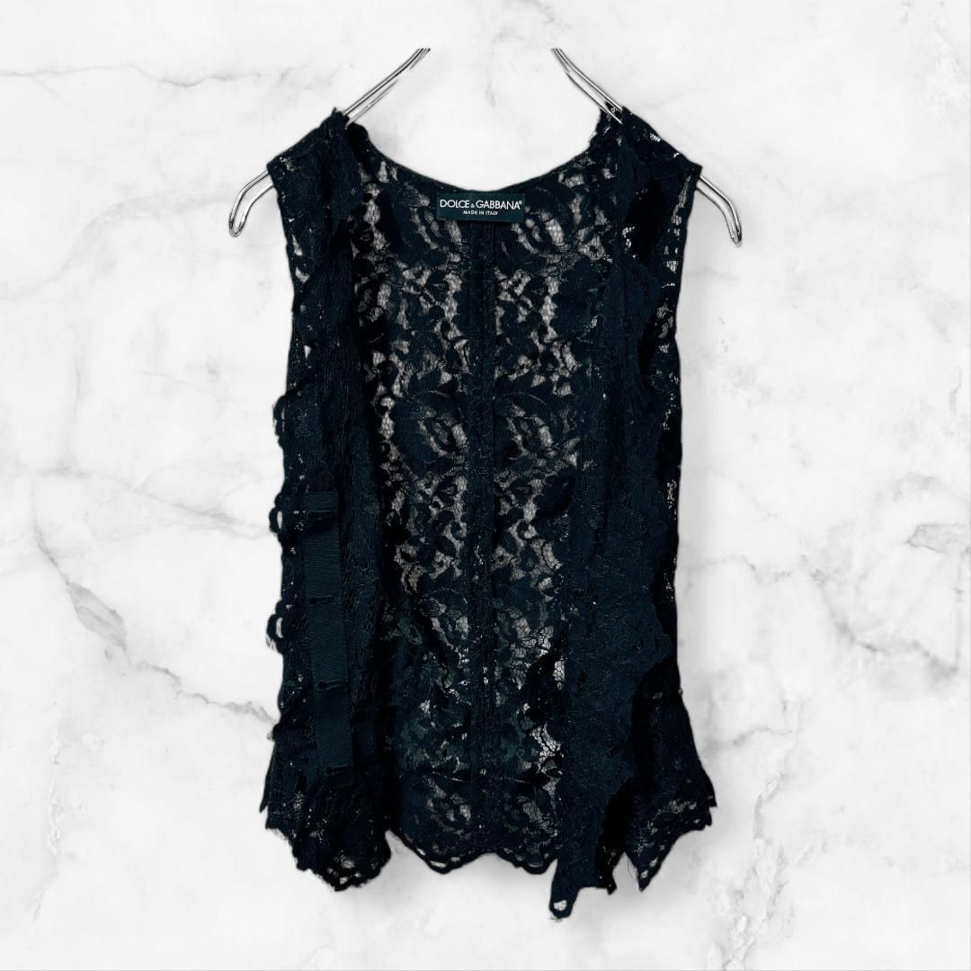 DOLCE&GABBANA - DOLCE&GABBANA ベスト レース ブラック Sサイズ 高見え 上品 DOLCE&GABBANA ベスト レース ブラック Sサイズ 高見え 上品