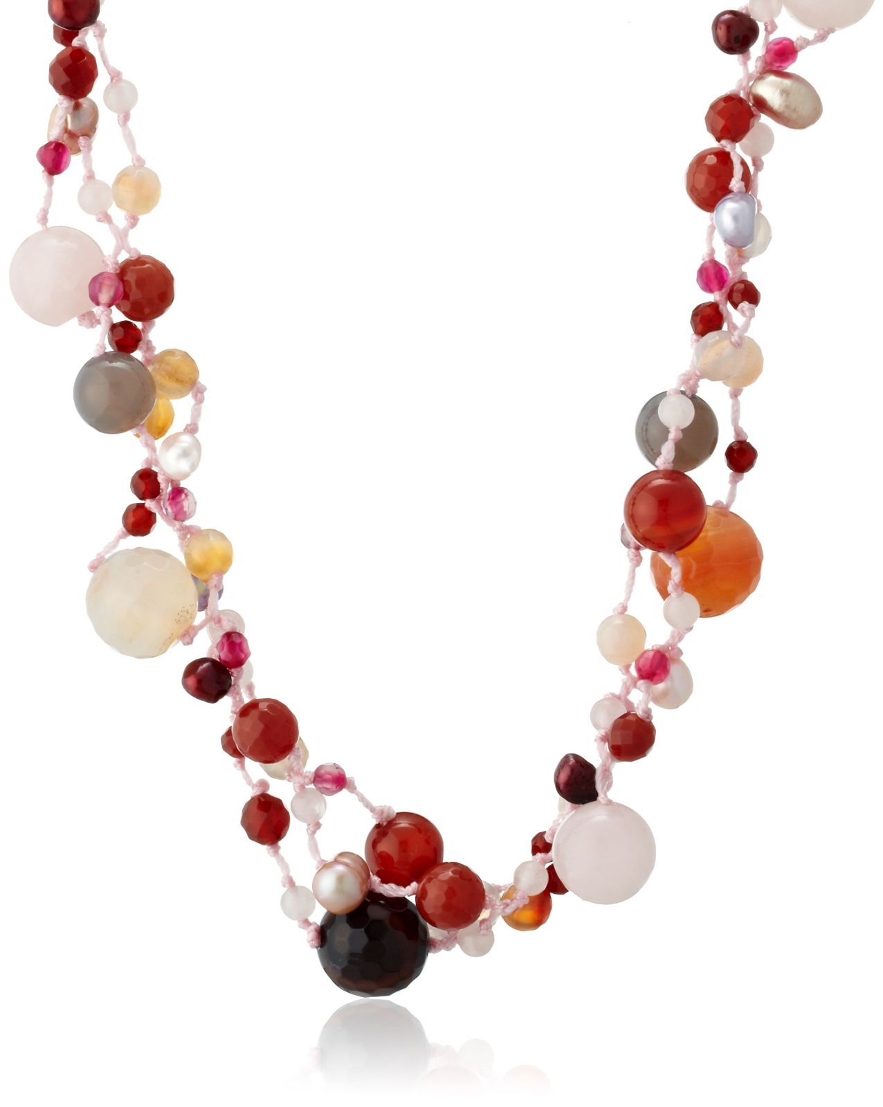 在庫処分 Lecrin Omotesando 淡水 パール 編み込み ネックレス オモテサンドウレカン ひも ブラック ピンク 71726