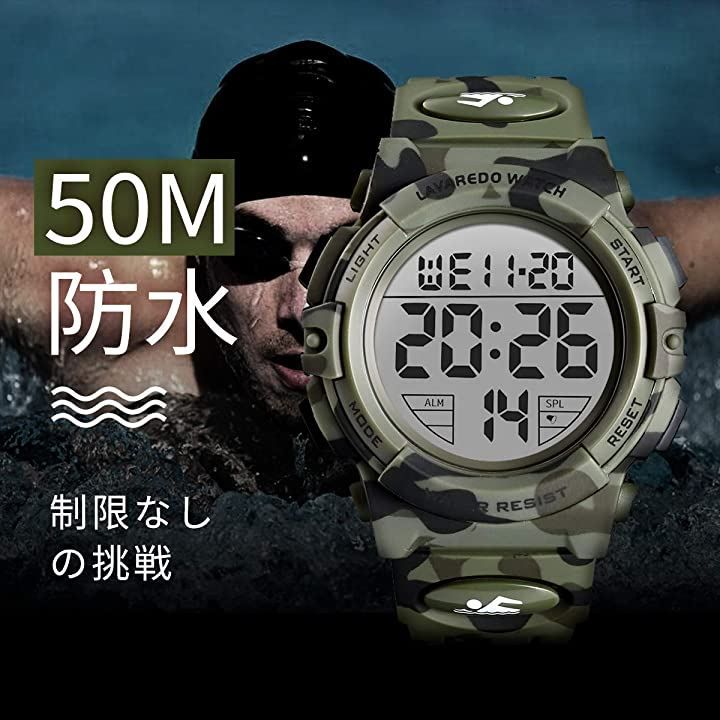 L LAVAREDO 腕時計 メンズ デジタル 50メートル防水 日付 曜日 アラーム LED表示 多機能付き 防水腕時計 取扱説明書付き( 07-迷彩  グリーン) - メルカリ