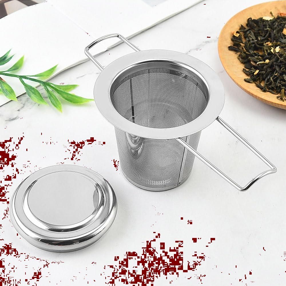 茶漉し 茶こし 茶漉し ステンレス カップ、ポット用茶漉し 蓋付き 超極細 メッシュ 細かい 細目 お手入れ簡単 お茶、紅茶、マグカップ、カップに使用されます【15.3x7.3x6.5cm】