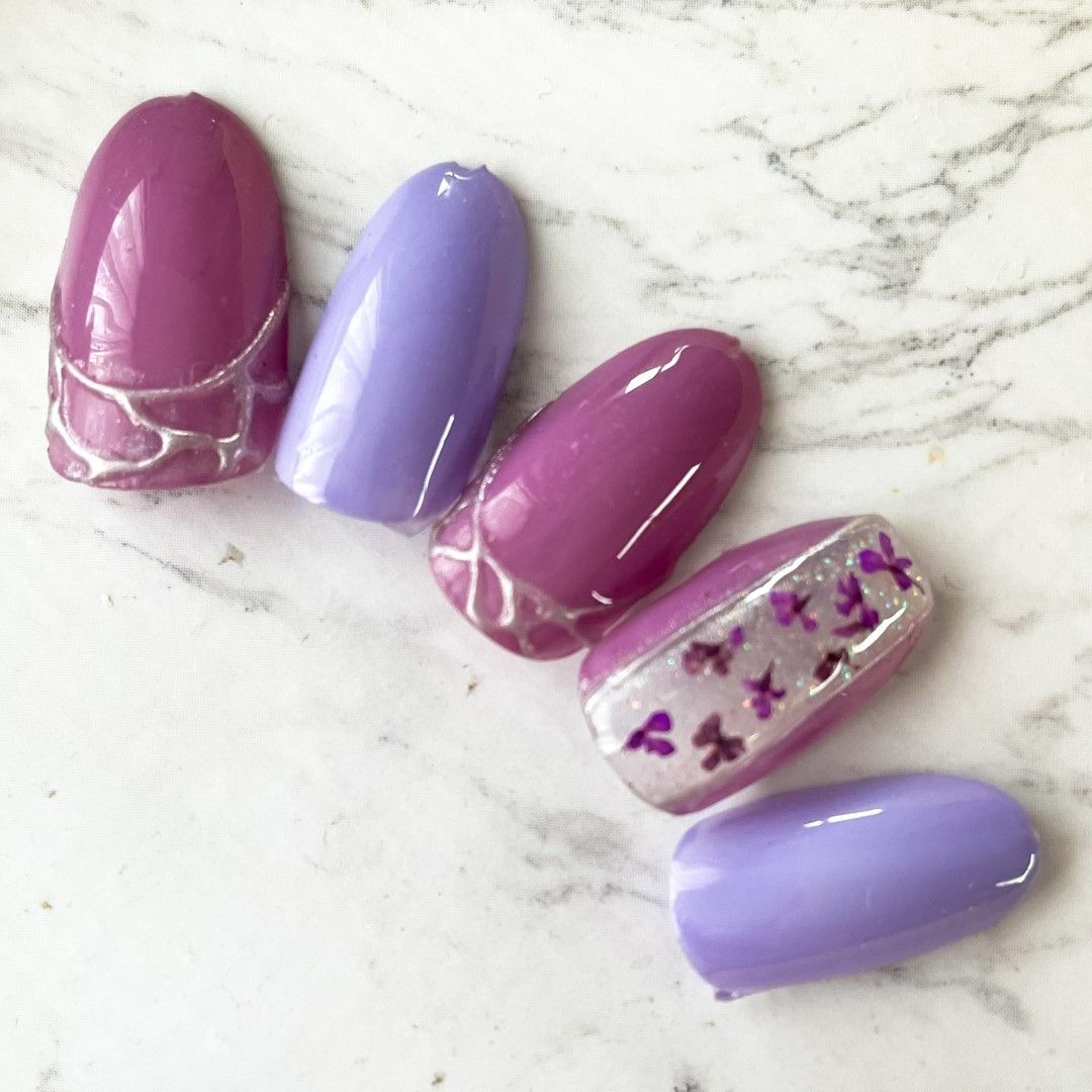 ネイルチップ ピンク 花 フラワー 押し花 オーダーネイル 韓国 可愛い