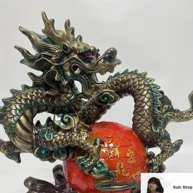 龍 ドラゴン 竜 樹脂 グリーン オレンジ 緑 置物 オブジェ 金運 仕事運