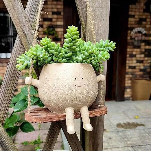 多肉植物鉢 顔の植木鉢 ブランコ 室内 屋外 かわいい 北欧