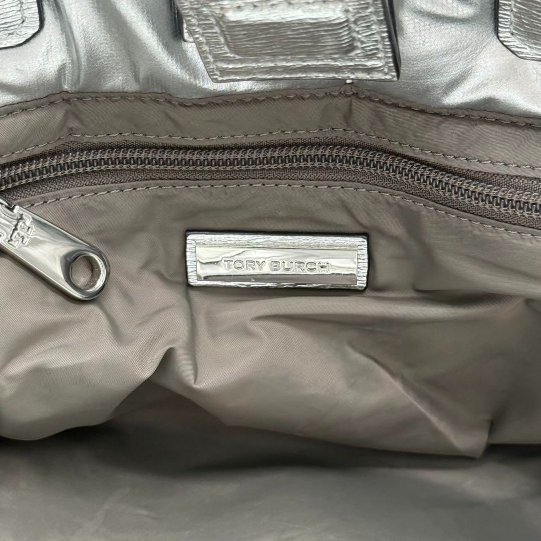 良品】ToryBurch エラ メタリック ナイロン パファー トートバッグ 