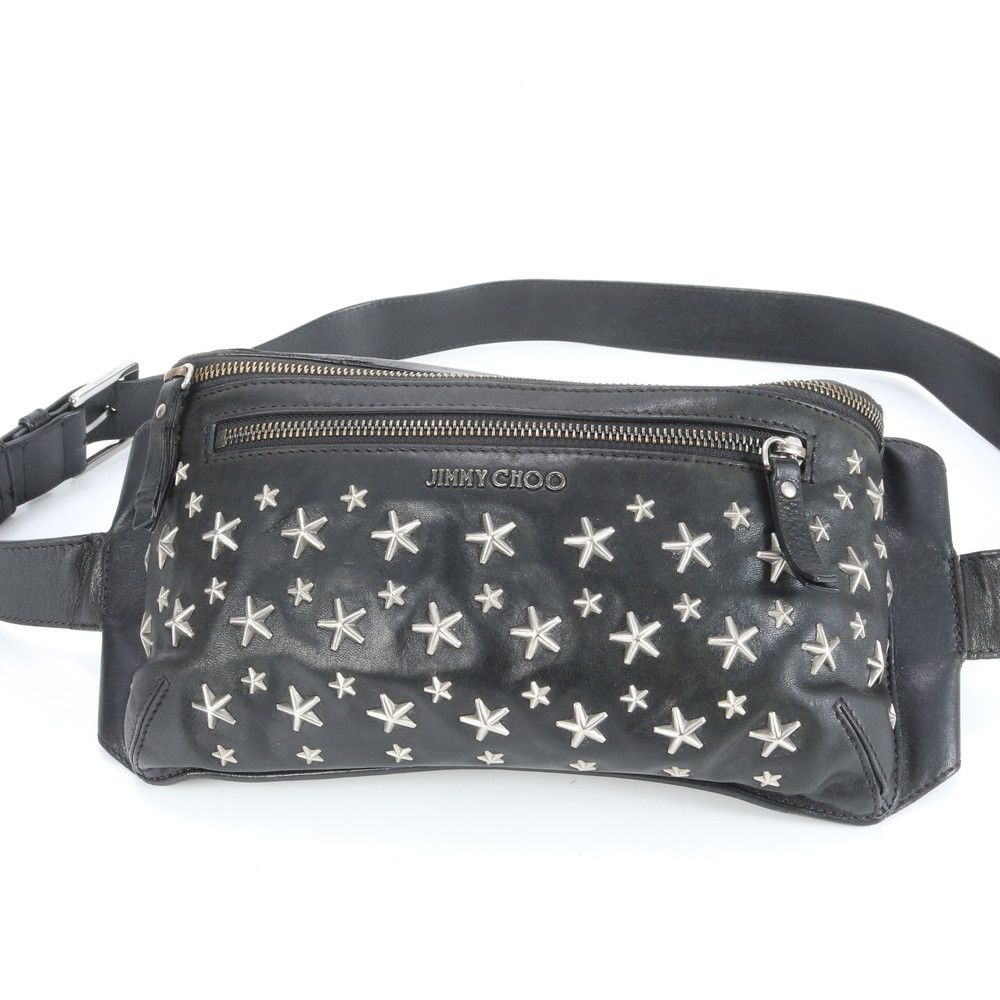 ジミーチュウ スタッズ レザー ボディバッグ ボディ ウエストポーチ ショルダー ブラック 黒 本革 メンズ REE CT 41-10