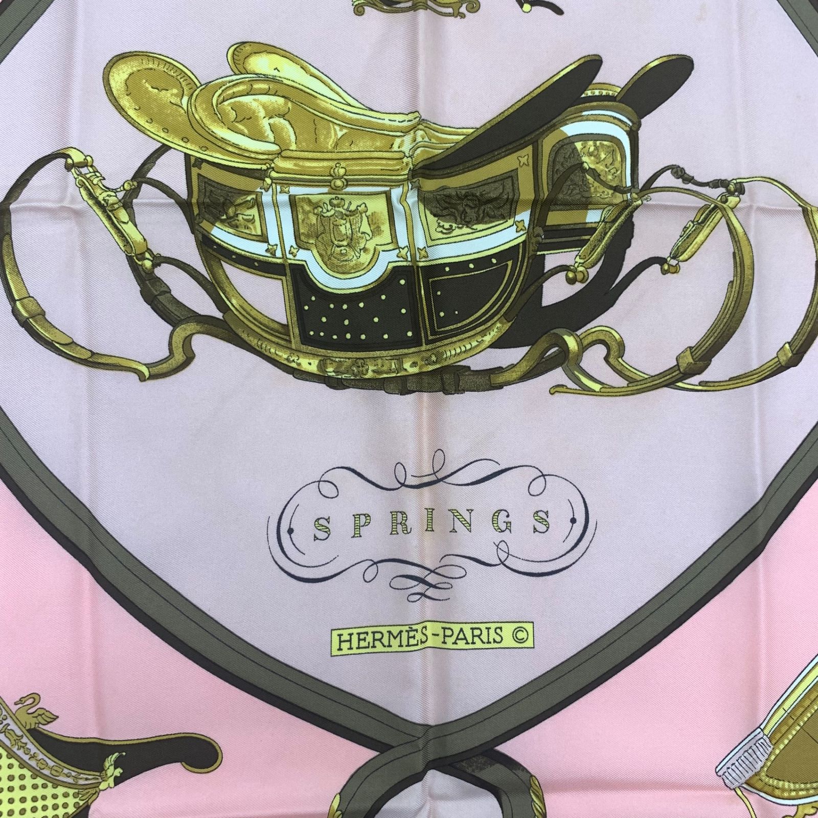 HERMES エルメス カレ90 SPRINGS 馬車柄 スプリングス ピンク シルク 