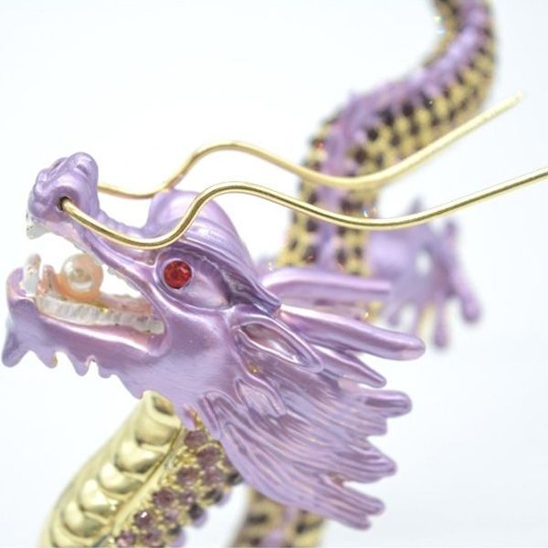 紫色の龍 風水インテリア 七宝焼き ラインストーン付き 金属製置物 12cm-