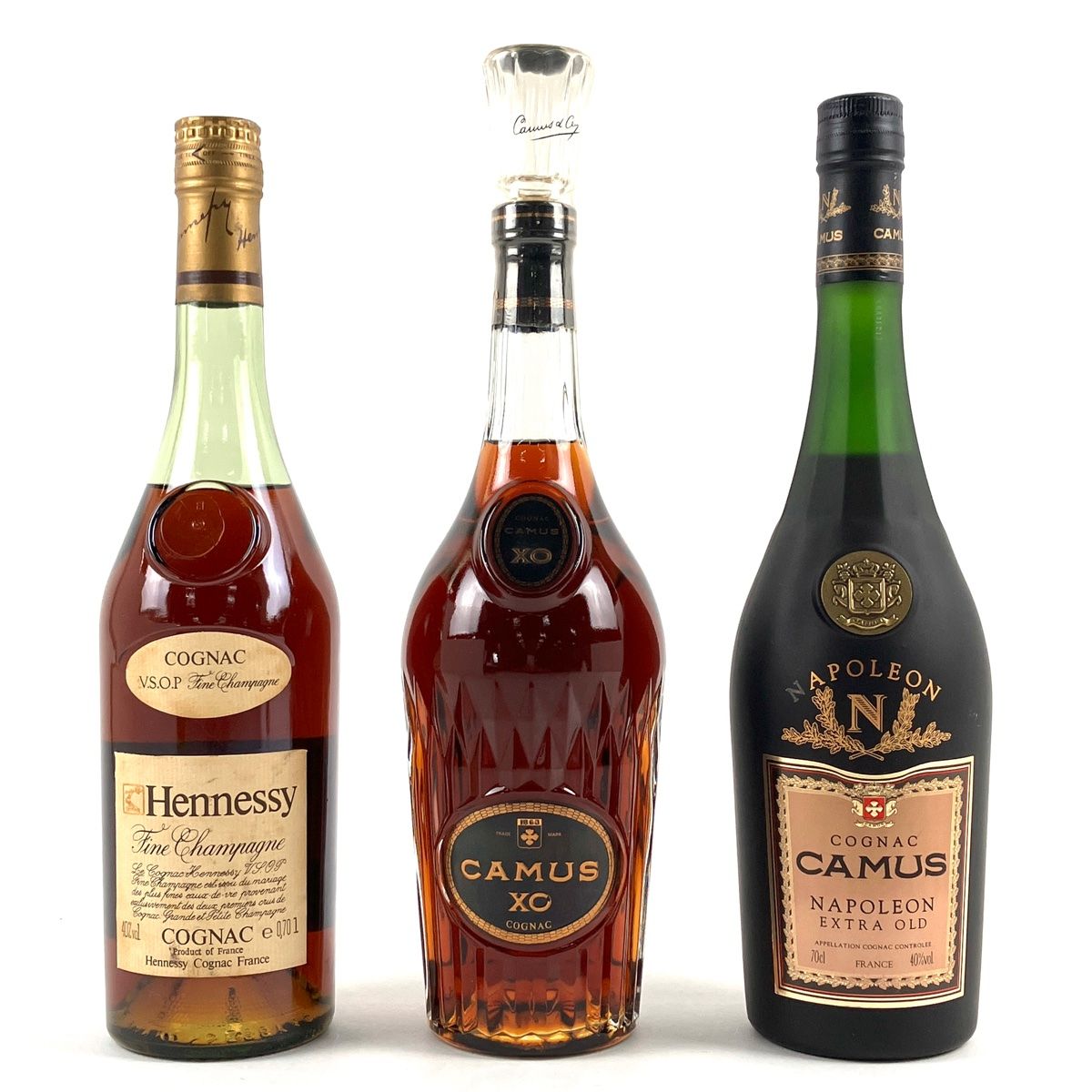 ヘネシー・カミュ コニャック3本 (VSOP/XO/ナポレオン) 古酒 700ml 