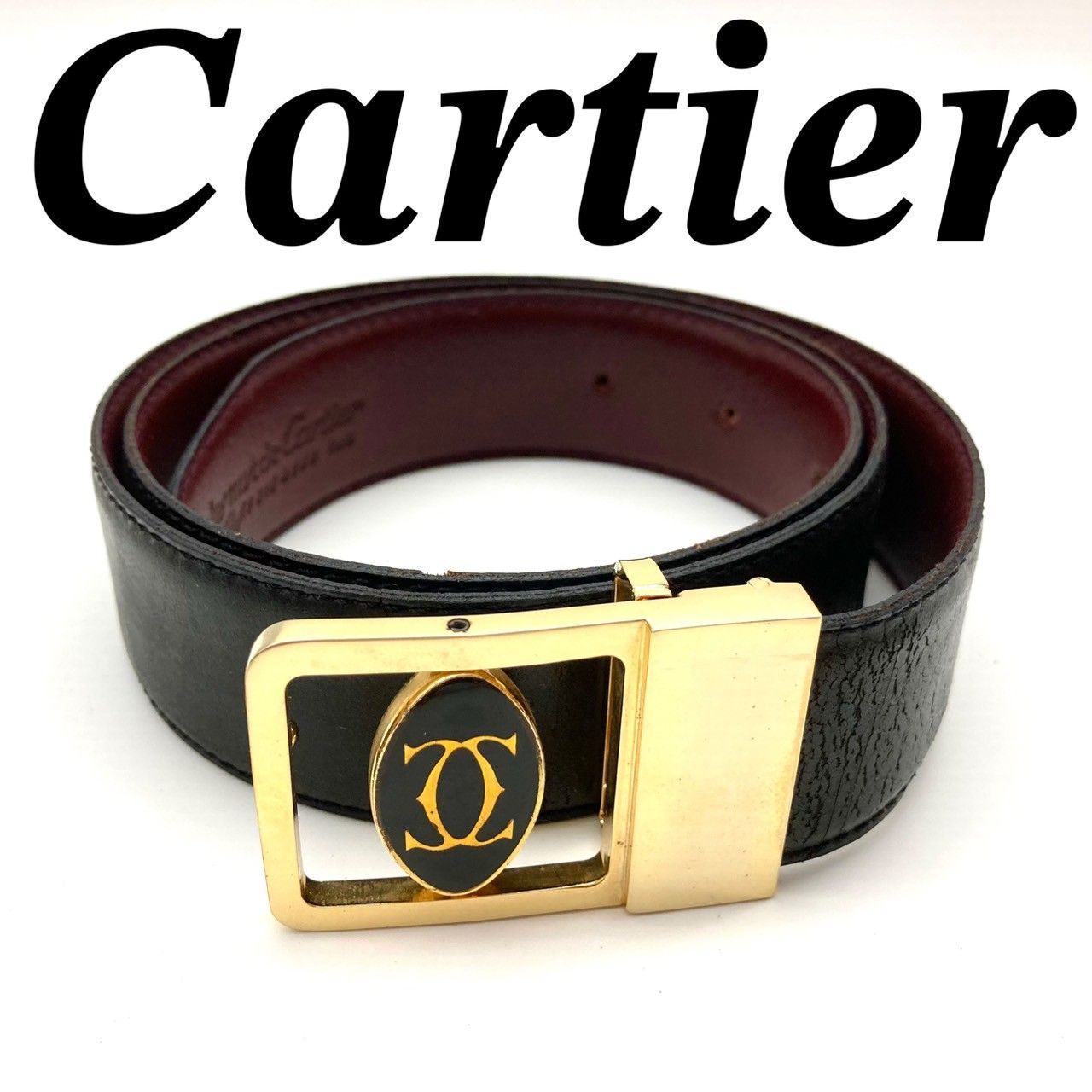 カルティエ ベルト レザー ブラック ゴールド ロゴ 保管品 70701