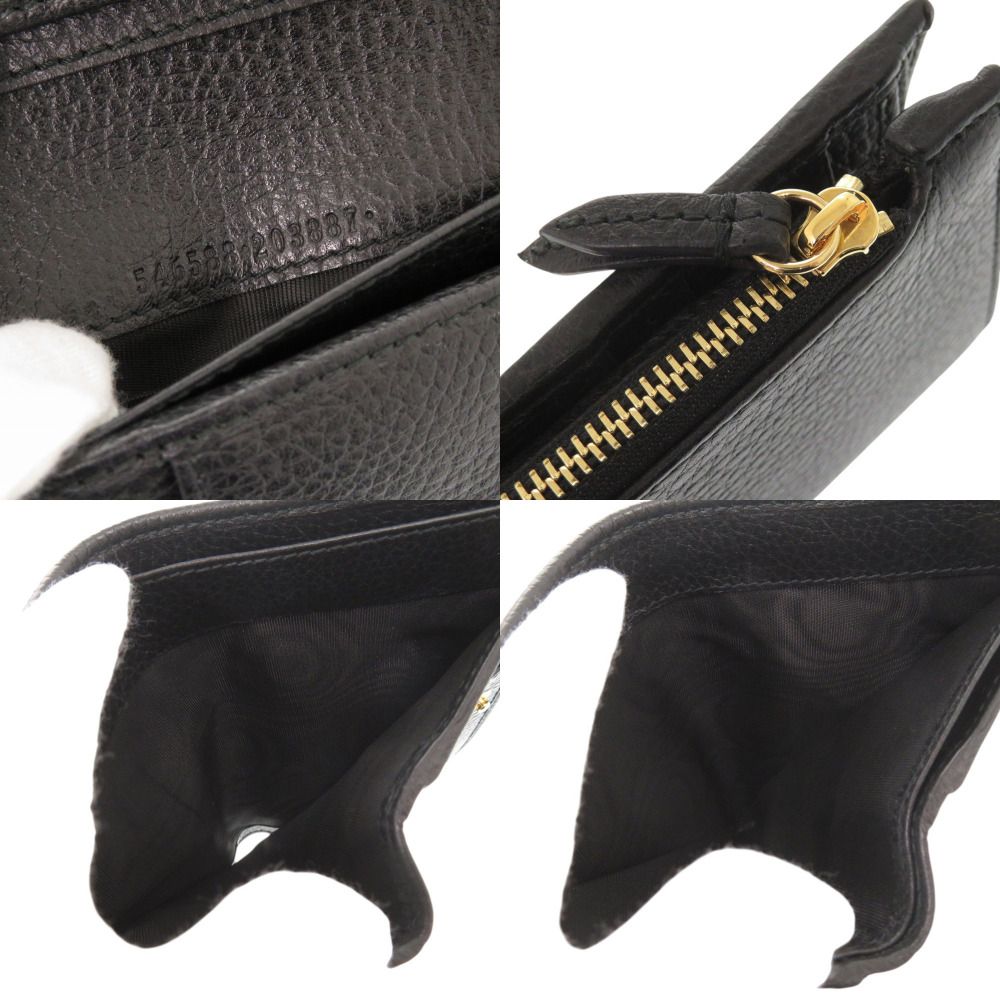 美品 グッチ GGマーモント ダブルG 546588 レザー ブラック 二つ折り  