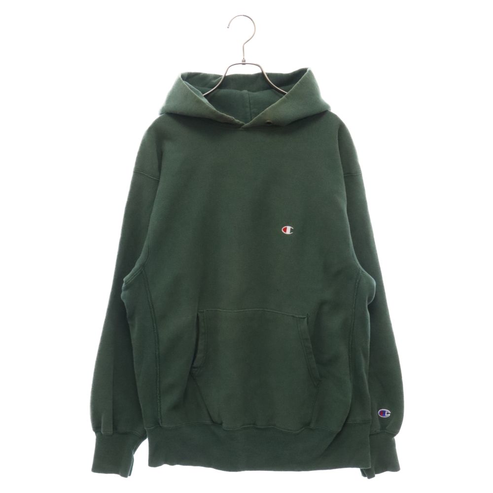 CHAMPION (チャンピオン) 90s VINTAGE REVERSE 目有り 無地 リバースウィーブ USA製 刺繍タグ後期 プルオーバー スウェット パーカー グリーン
