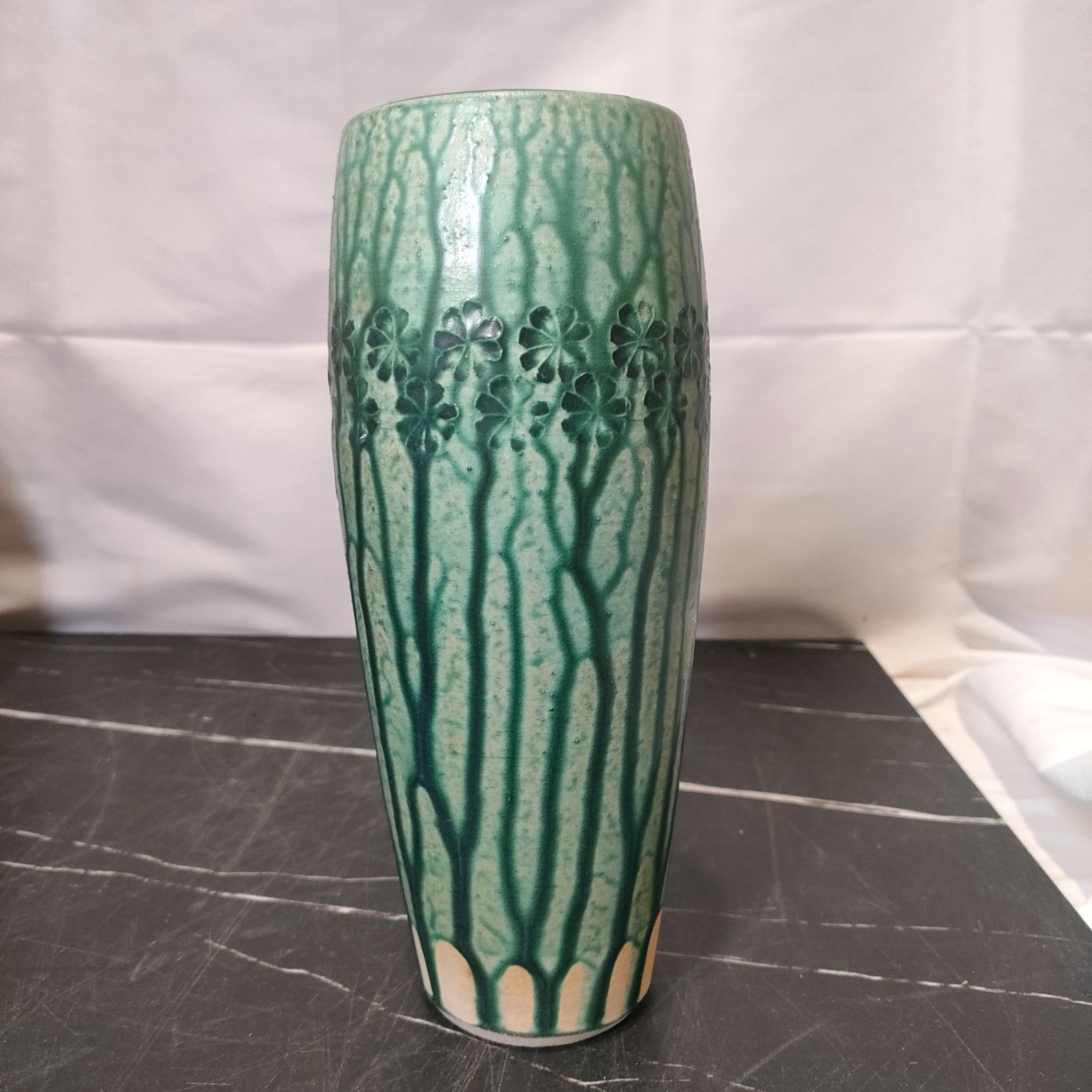 12 【美品】清水焼 緑釉 嘉峰 花瓶 一輪挿し 花器 グリーン インテリア 