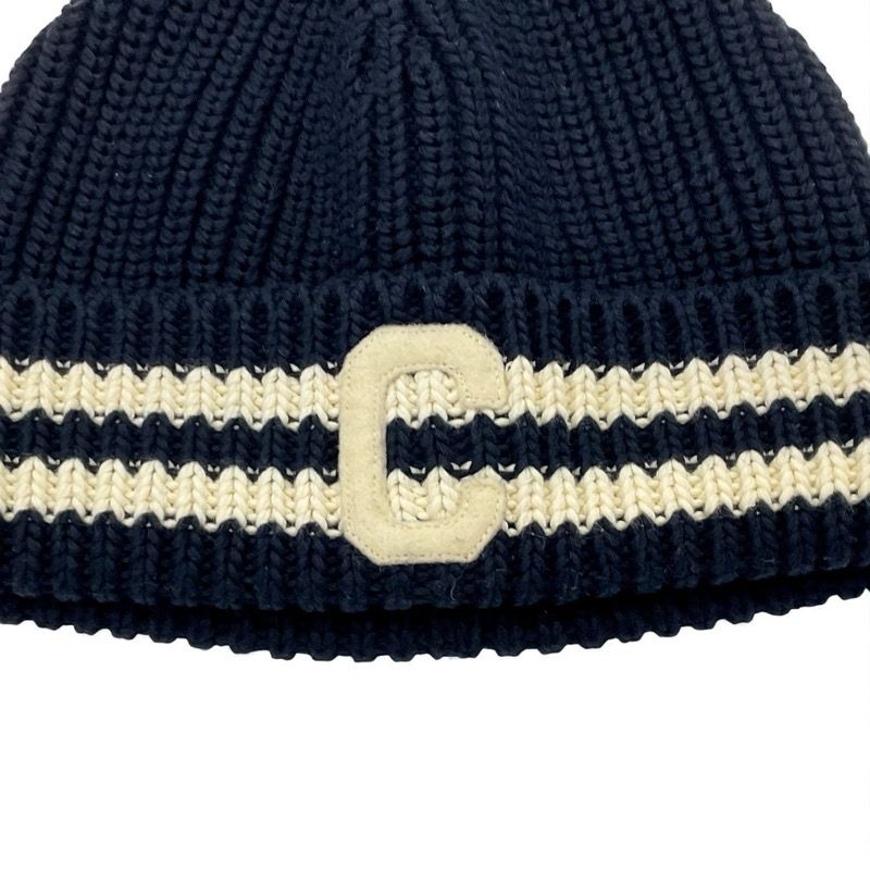 セリーヌ CELINE 帽子 コットン ネイビー アイボリー Cロゴ ニット