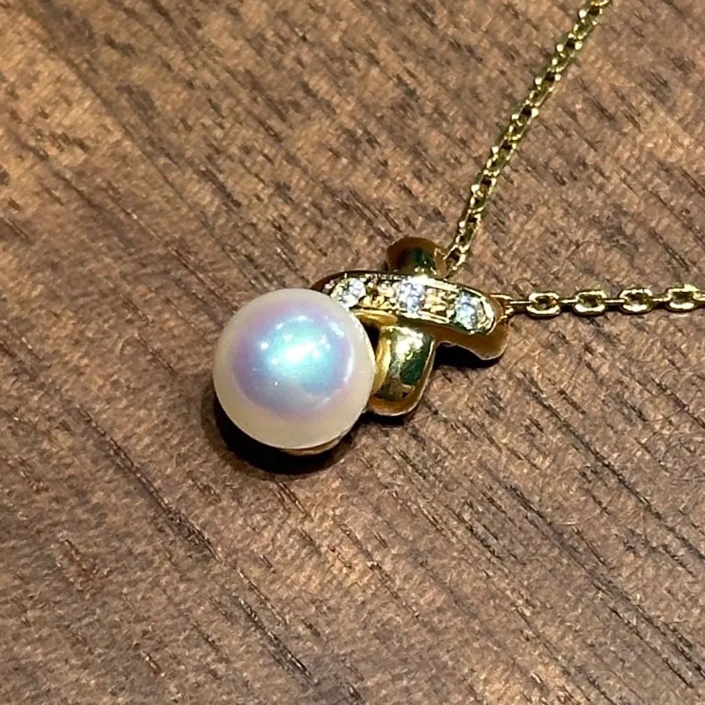 K18 0.02カラット　ダイヤパールネックレス タサキK18パールダイヤ0.02ctネックレス