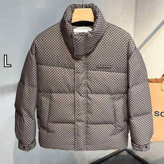 L 秋冬 コーデ メンズ 服 シンプル ファッション オシャレ 大人 かっこいい 大きいサイズ ストリート 紳士服 チェック柄 ダウン ジャケット スタンドカラー 暖かい 厚手 トップス カジュアル