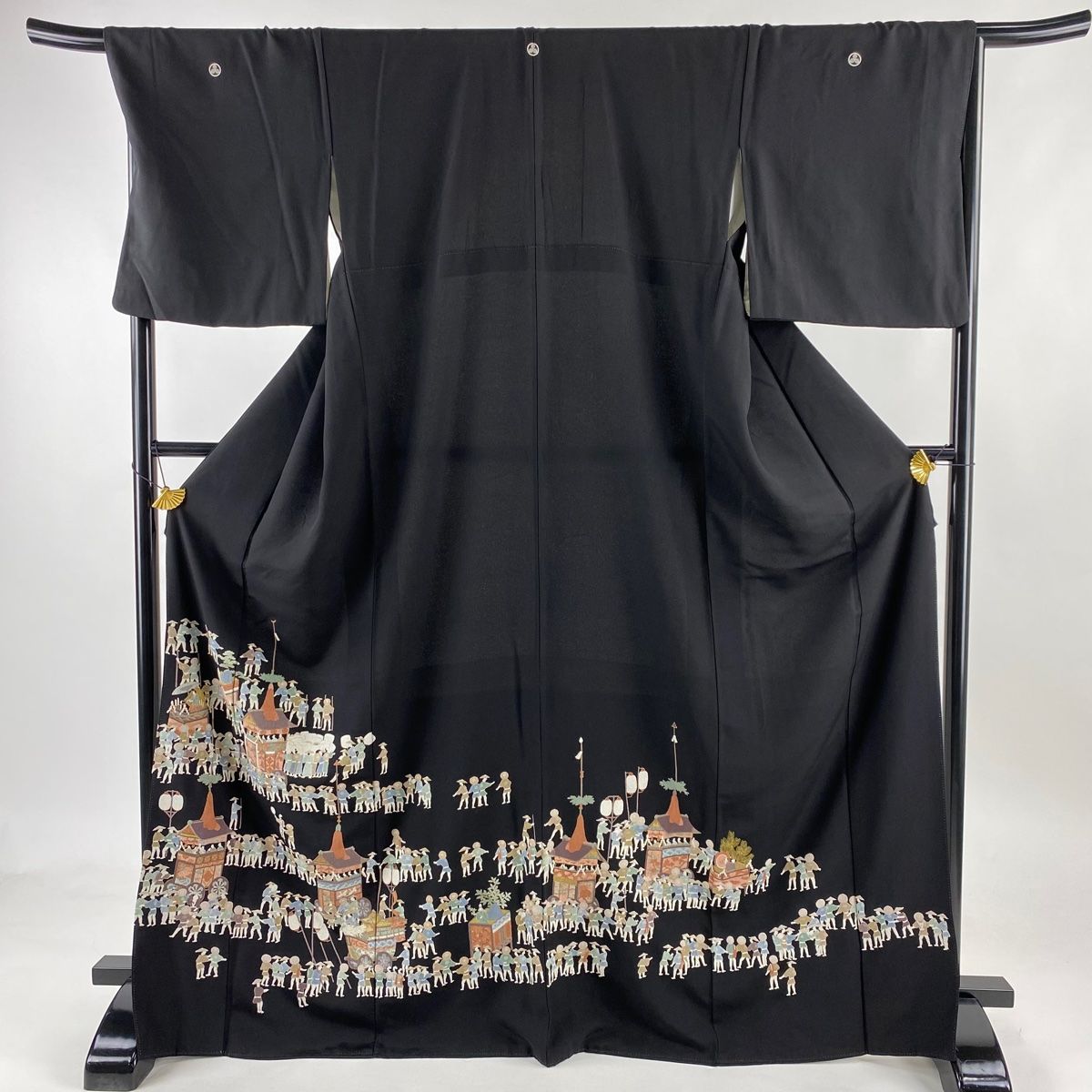 黒留袖 身丈154cm 裄丈62cm S 袷 落款 松梅 家屋 黒 正絹 名品 【中古