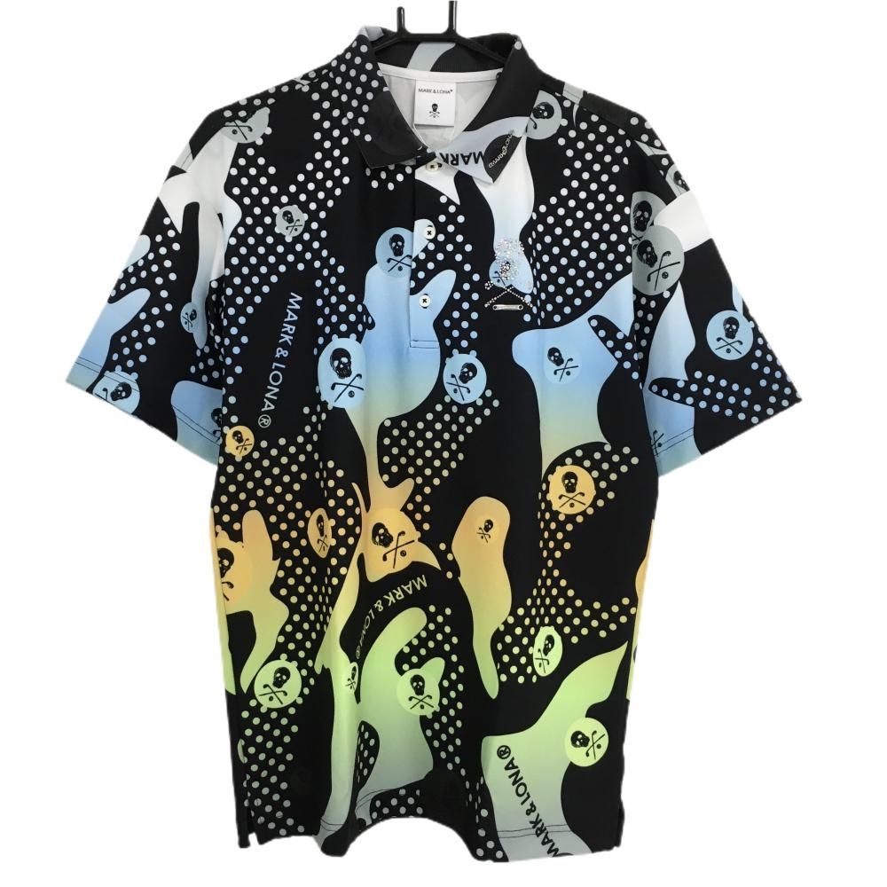 新品】マークアンドロナ 半袖ポロシャツ 黒×マルチ ドット メンズ 48(L