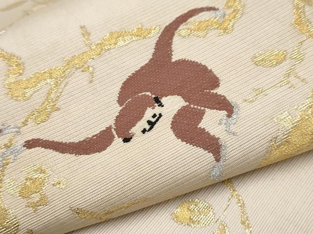 平和屋着物○極上 アンティーク 大正ロマン 九寸名古屋帯 総刺繍 鶏
