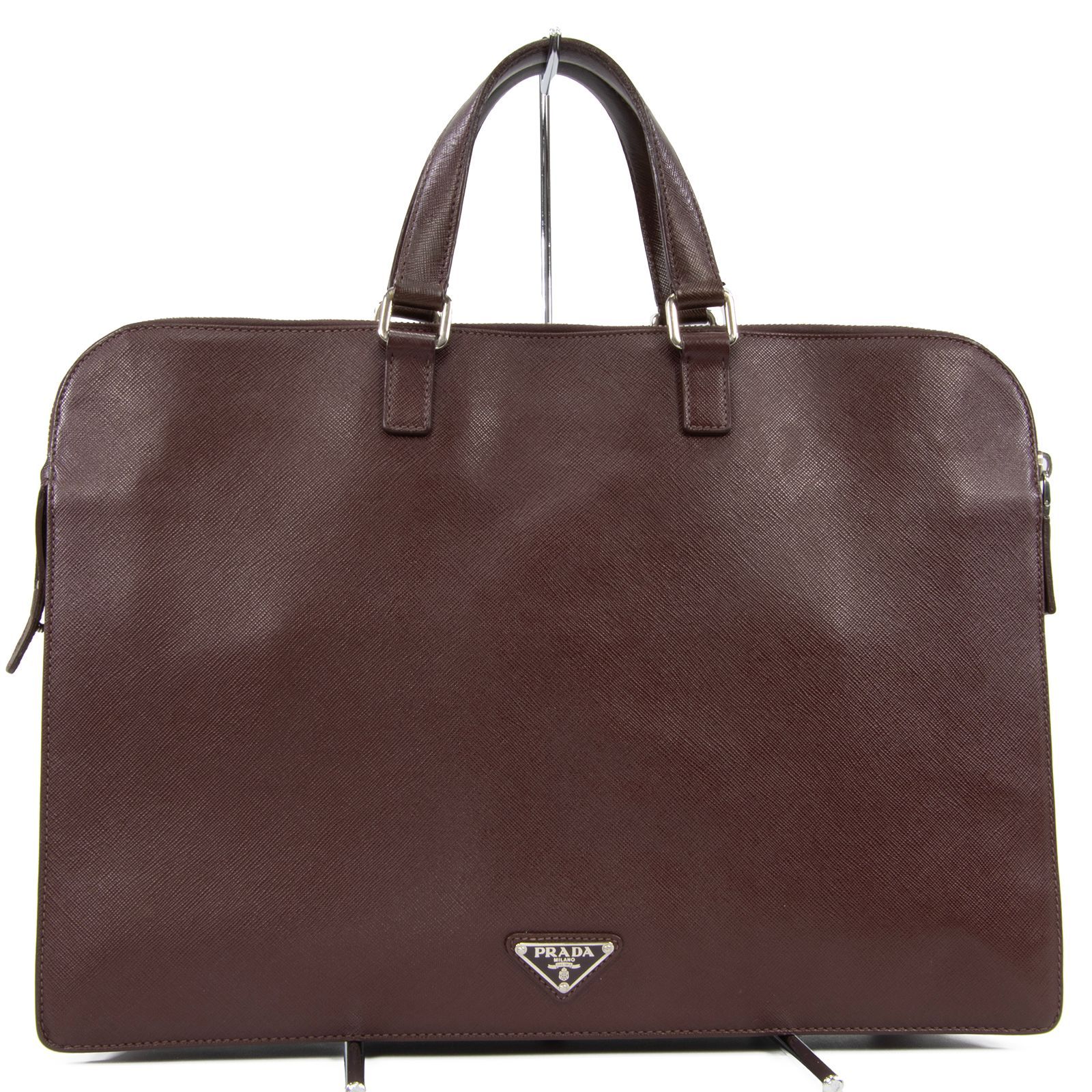 【希少品】 鑑定済み PRADA プラダ サフィアーノ ビジネスバッグ PRADA 極 美品 希少品 プラダ 三角ロゴ 金具 サフィアーノ