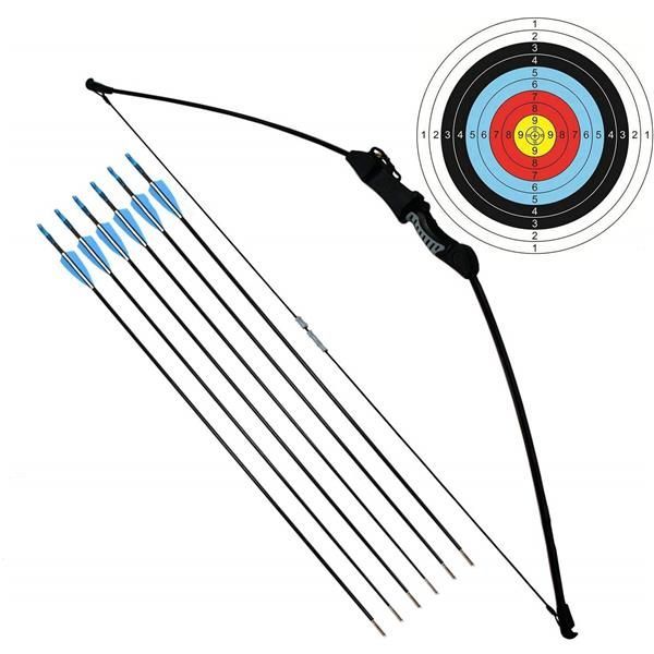 新品☆ブラック FUNTRESS アーチェリーセット 初心者なリカーブボウ 子供向け伝統的な弓道専用道具 右左手兼用の練習弓 取り外し可能 ティーンエイジャーのプレゼント 矢6本とターゲット紙２枚付属