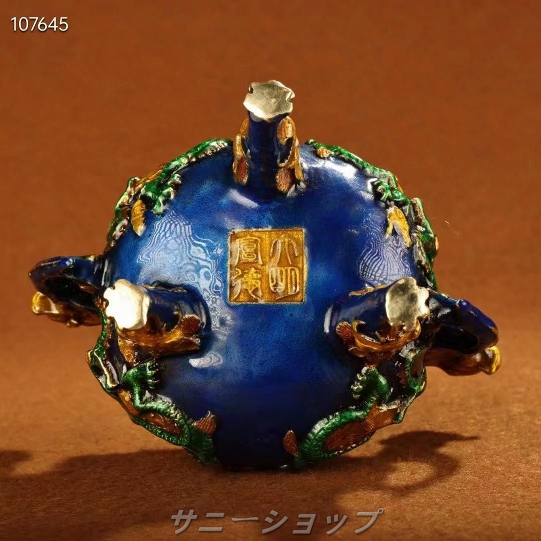 無料クーポン配布 アプリ 銅胎景泰藍・琺琅彩・二龍戲竹珠紋・獅子香爐・熏香爐・仏具 工芸品