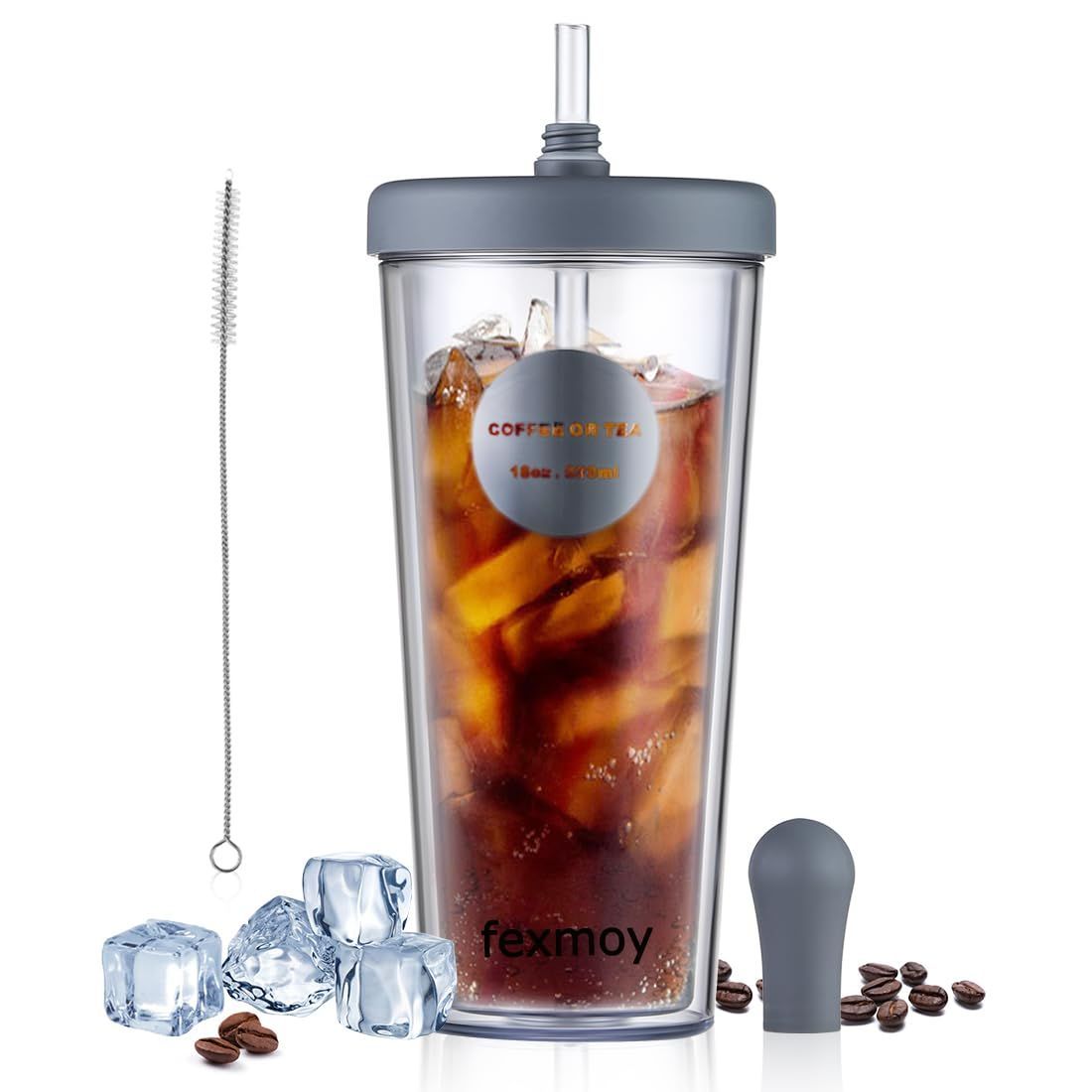 コーヒーボトル コーヒータンブラー おしゃれ こぼれないストロー付き水筒 2層構造 520ml 真空断熱タンブラー 【ジュース・水・コーヒー・フルーツティー・炭酸水・お茶に使用可能】 ウォ