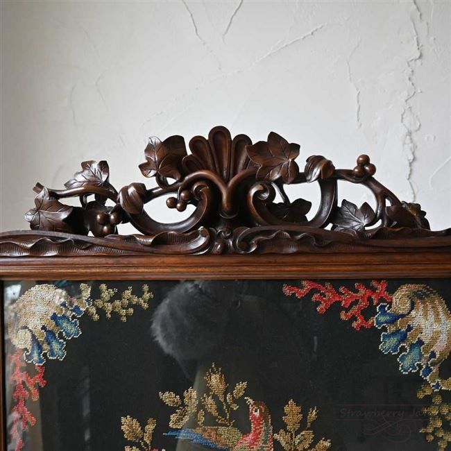 イギリス アンティーク 家具 ファイヤースクリーン 衝立 刺繍 英国