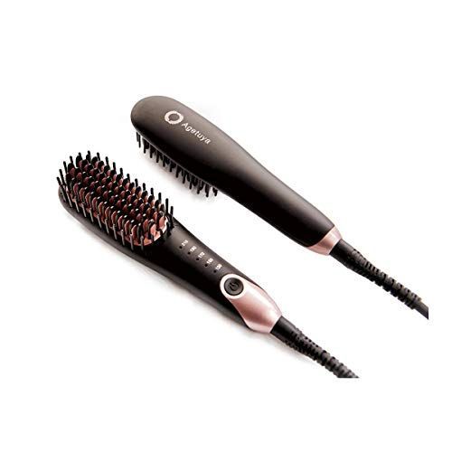 Black アゲツヤ ポータブル トルマリン ミニブラシアイロン QS-17108 海外対応 コームアイロン ヘアアイロン L188×H40×Ｗ50ｍｍ (Black)