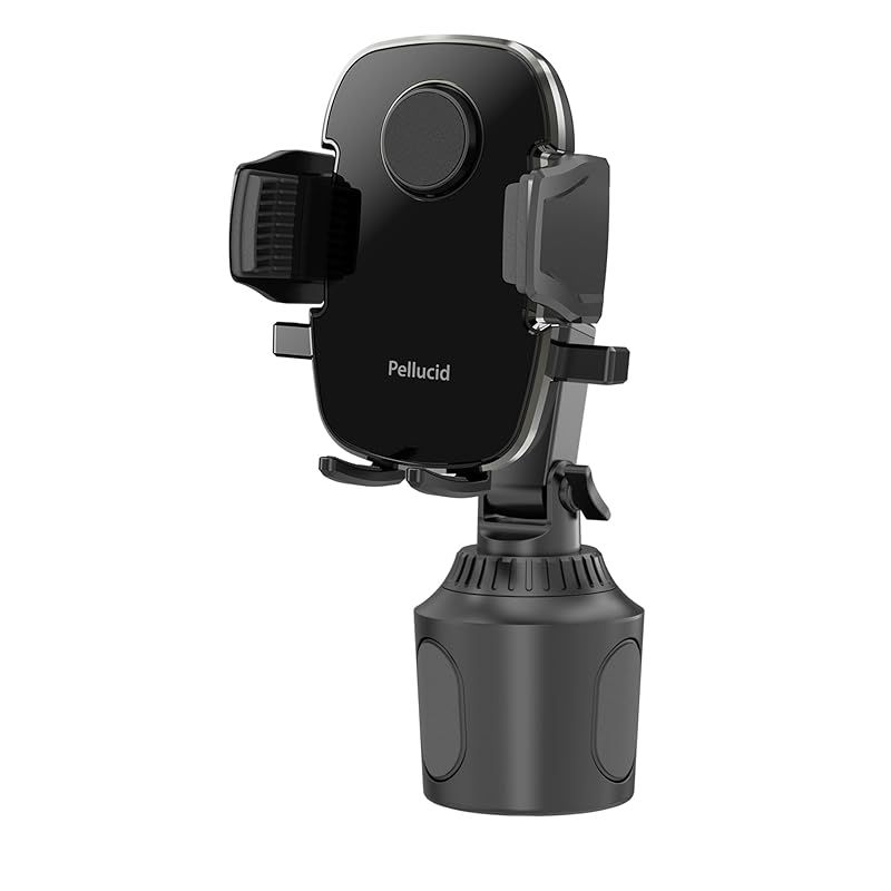 ペルシード(Pellucid) 車内用品 車載スマホホルダー ドリンクホルダー挿入取付タイプ PPH2111 片手ワンタッチ開閉 手帳型ケース 縦横置き対応 カップホルダー差込 1