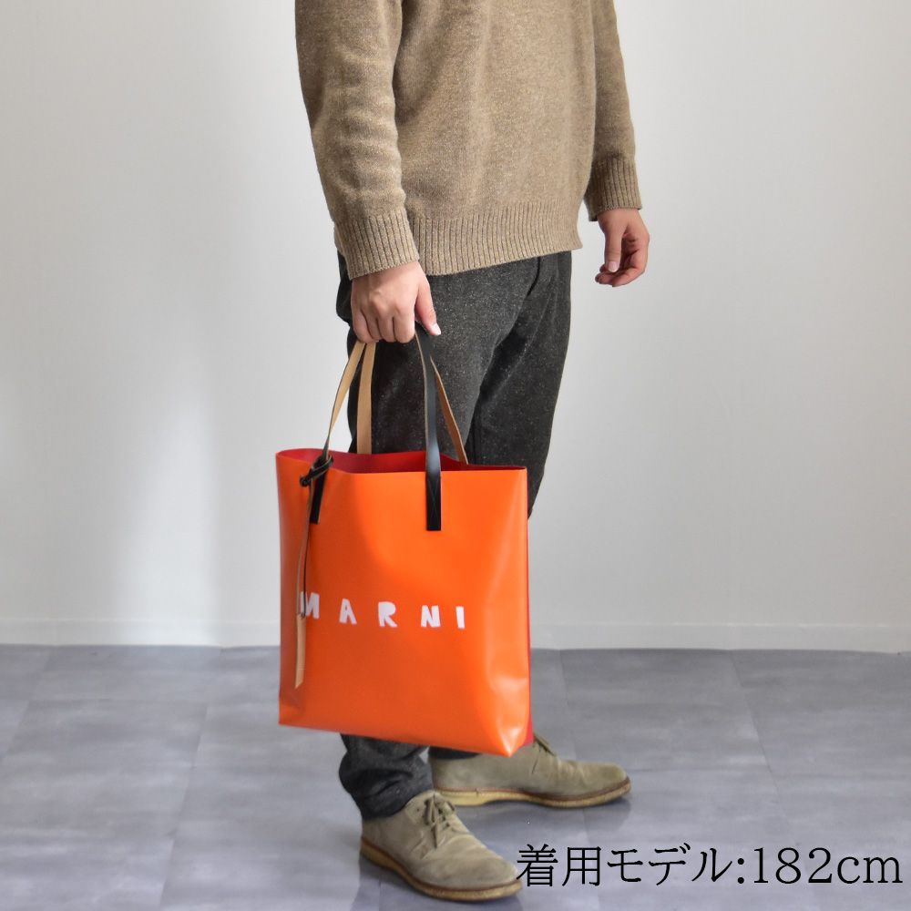 新品 MARNI マルニ レザー トートバッグ ショルダーバッグ オレンジ-