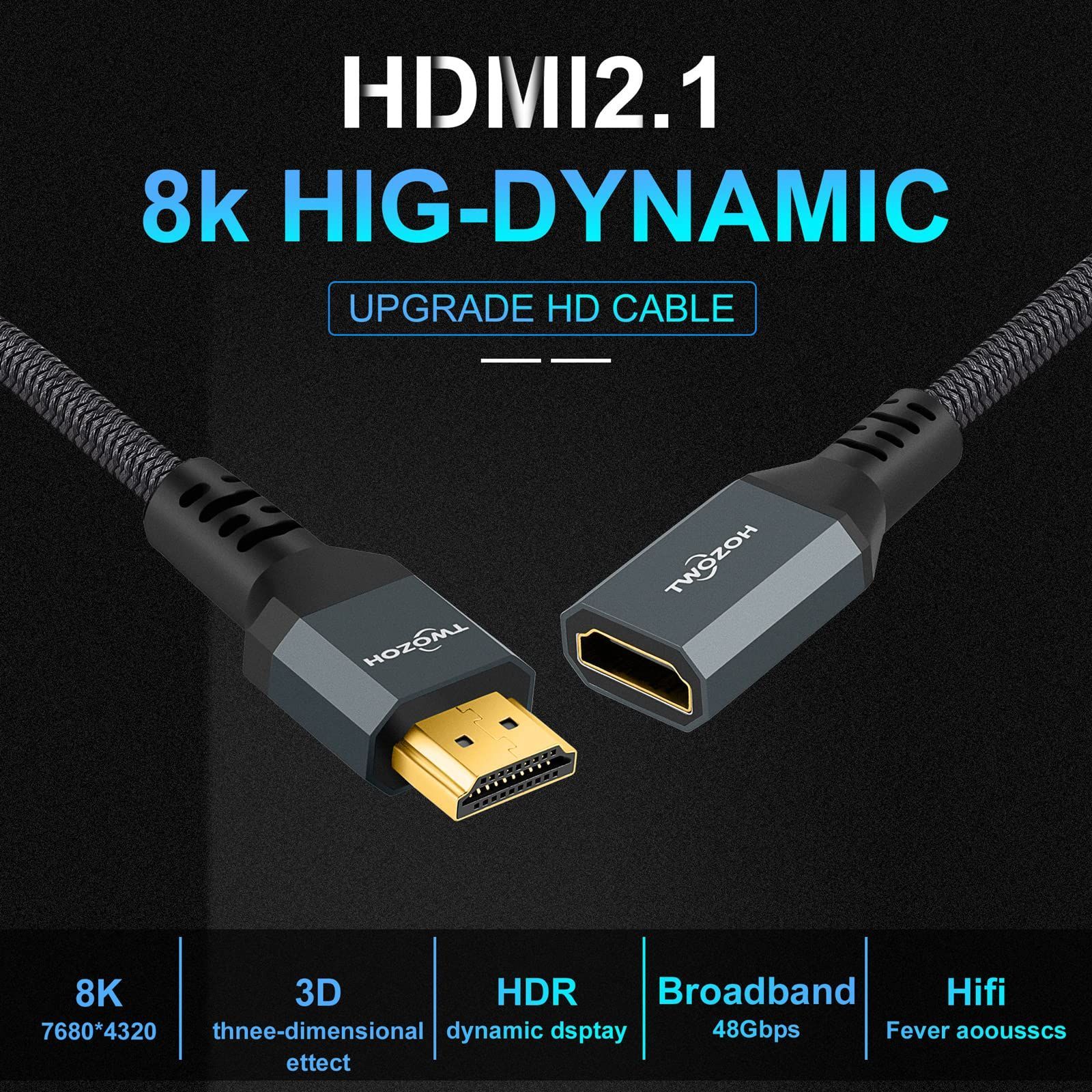 在庫処分】48gbps HDMI延長短い 変換ケーブル オス-メス HDMI ナイロン