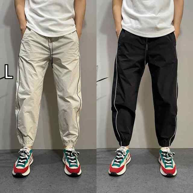 [L]メンズ ファッション 服  オシャレ シンプル 大 かっこいい 大きいサイズ ストリート 紳士服 夏 無地 カジュアル パンツ ラ装飾 九分丈 文字 ズボン