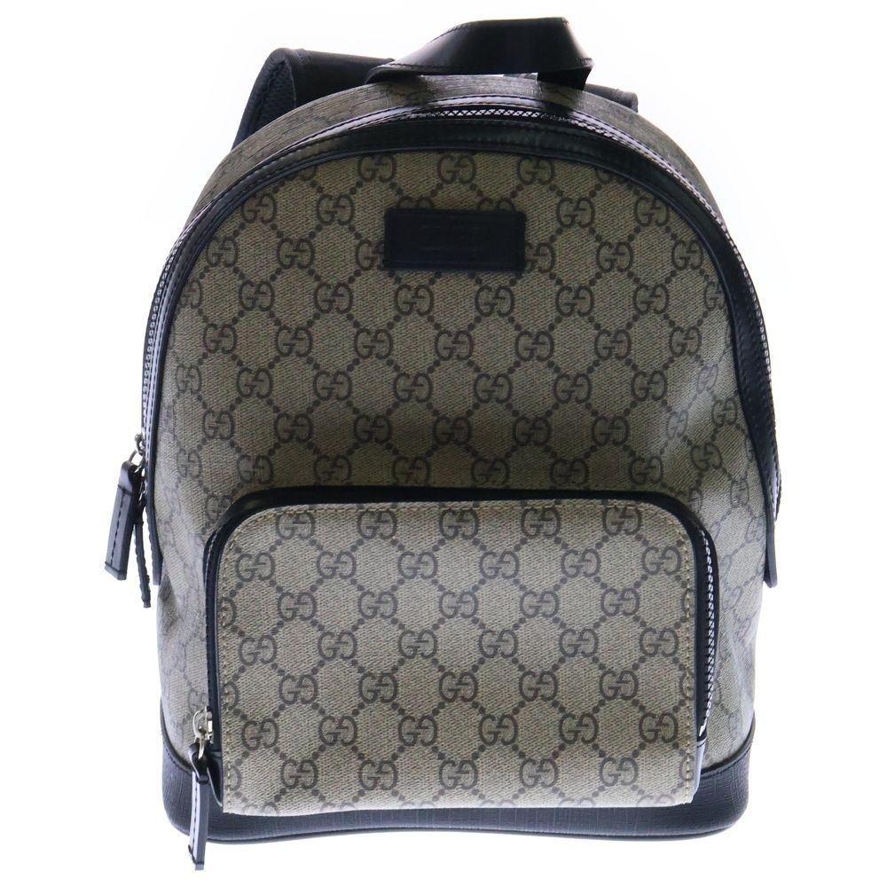 GUCCI グッチ GGスプリーム スモール バックパック リュックサック ベージュ×ブラック PVC×レザー シルバー金具 429020