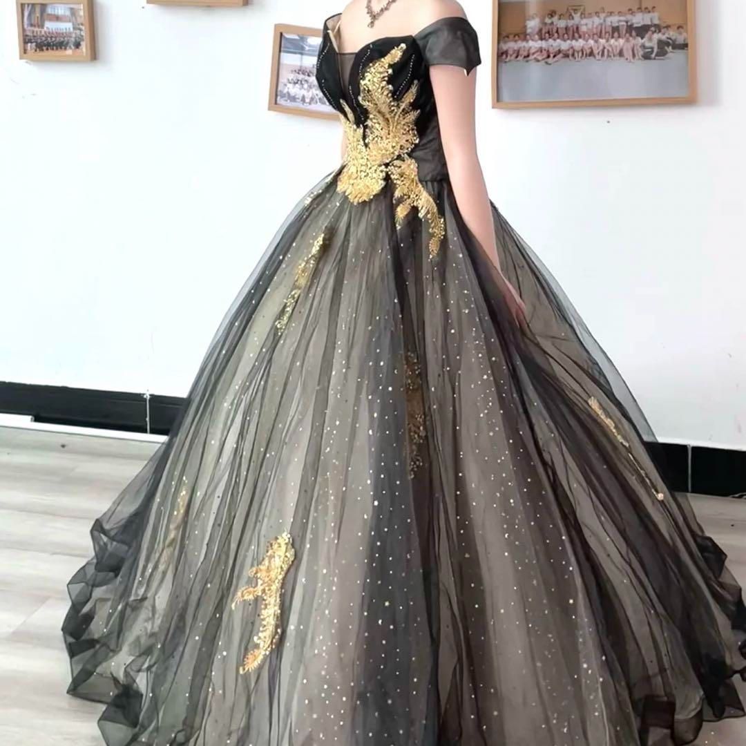小花柄のデザインが煌びやかで可愛いオフショルイブニングドレス 小花柄のデザインが煌びやかで可愛いオフショルイブニングドレス