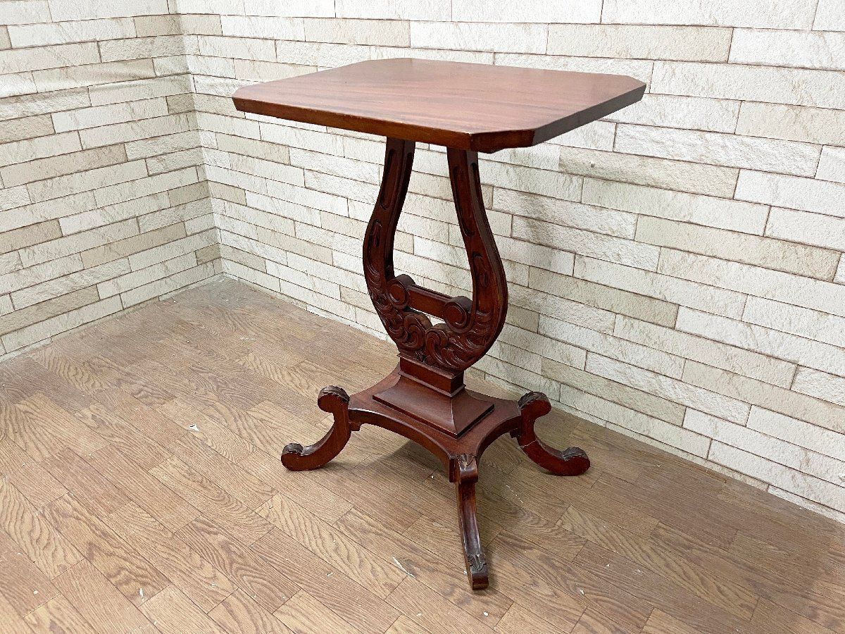 アンティーク家具 大理石正方形ローテーブル ヨーロッパ サイド