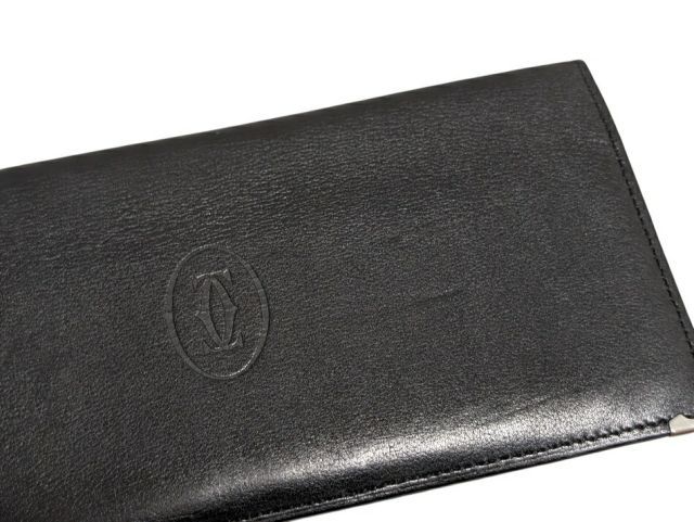 カルティエ 長財布 長札入 カボション ブラック 黒 レザー 2C 財布