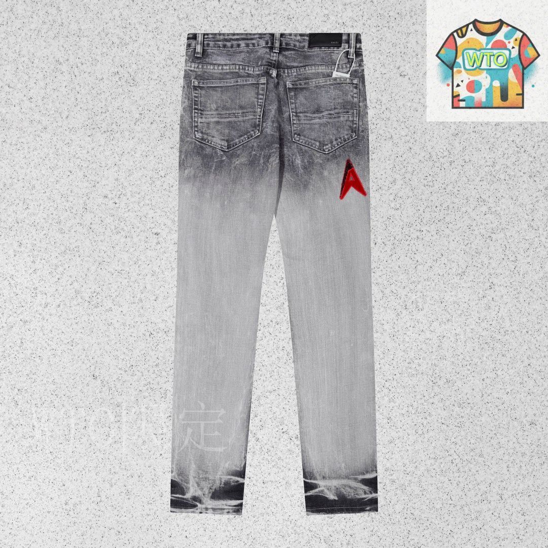 今日特価】AMIRI 24SS レッドレター クリスタル刺繍 デニム伐木