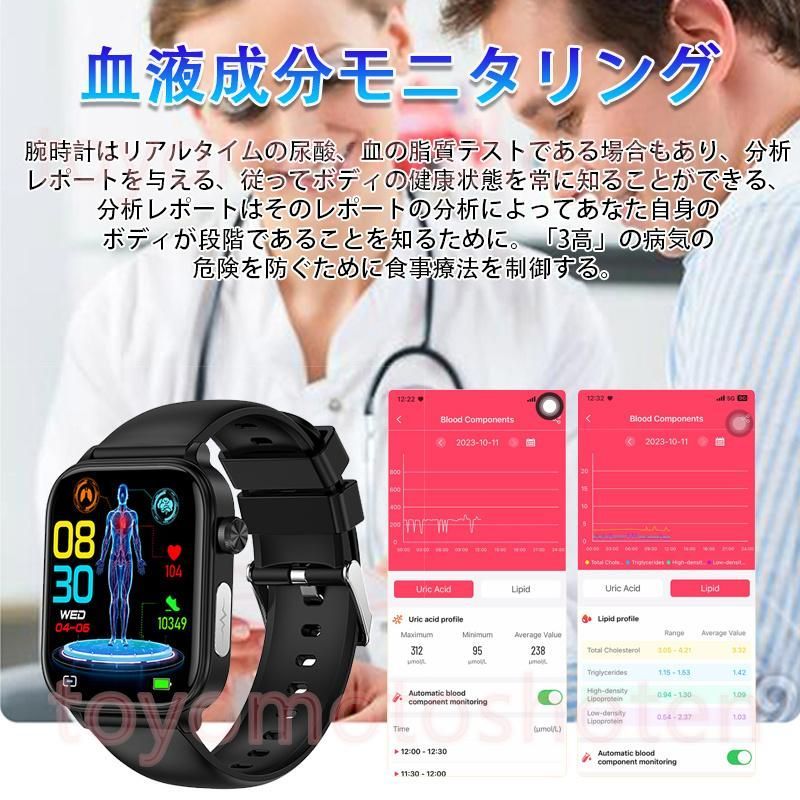 2024最新「体組成 血液成分分析」スマートウォッチ 通話可能 多機能 音 皮膚温 血中酸素 100+運動モード 睡眠管理 日本製センサー レディース 2024最新「血液成分 体組成分析」スマートウォッチ 通知機能 血圧測定