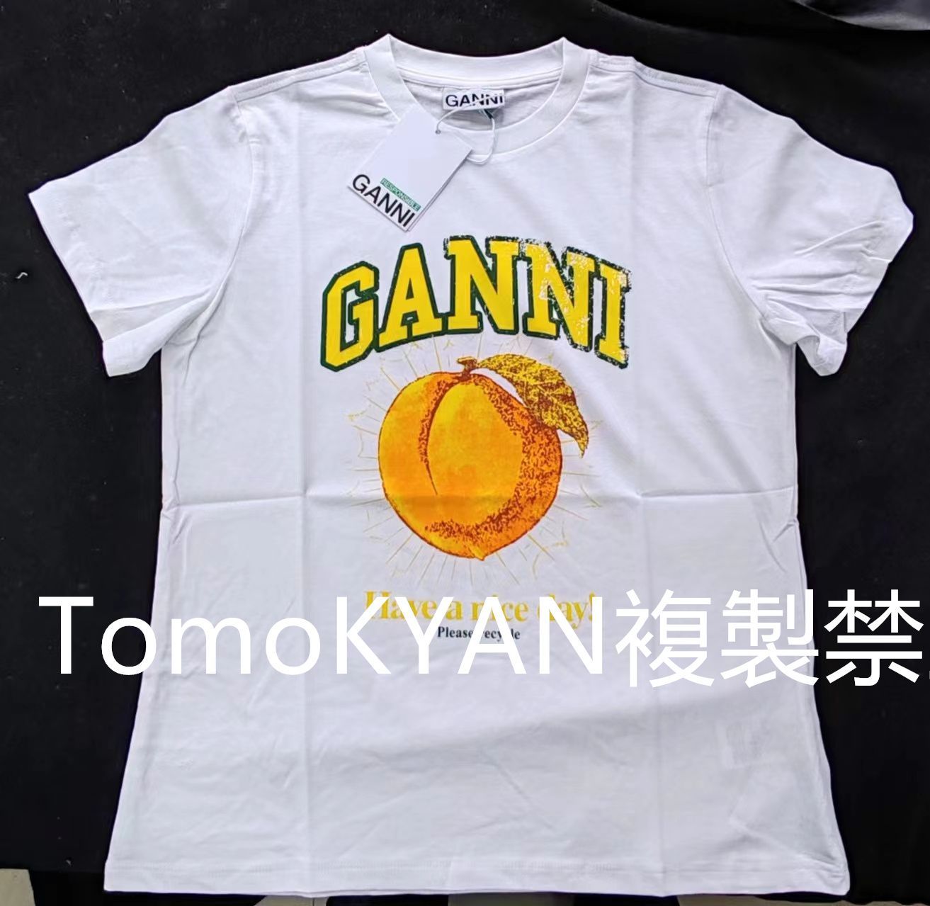 【GANNI 】✨ガニー RELAXED PEACH T－Shirt  半袖 Tシャツ  レディース カットソー コットン ロゴT クルーネック