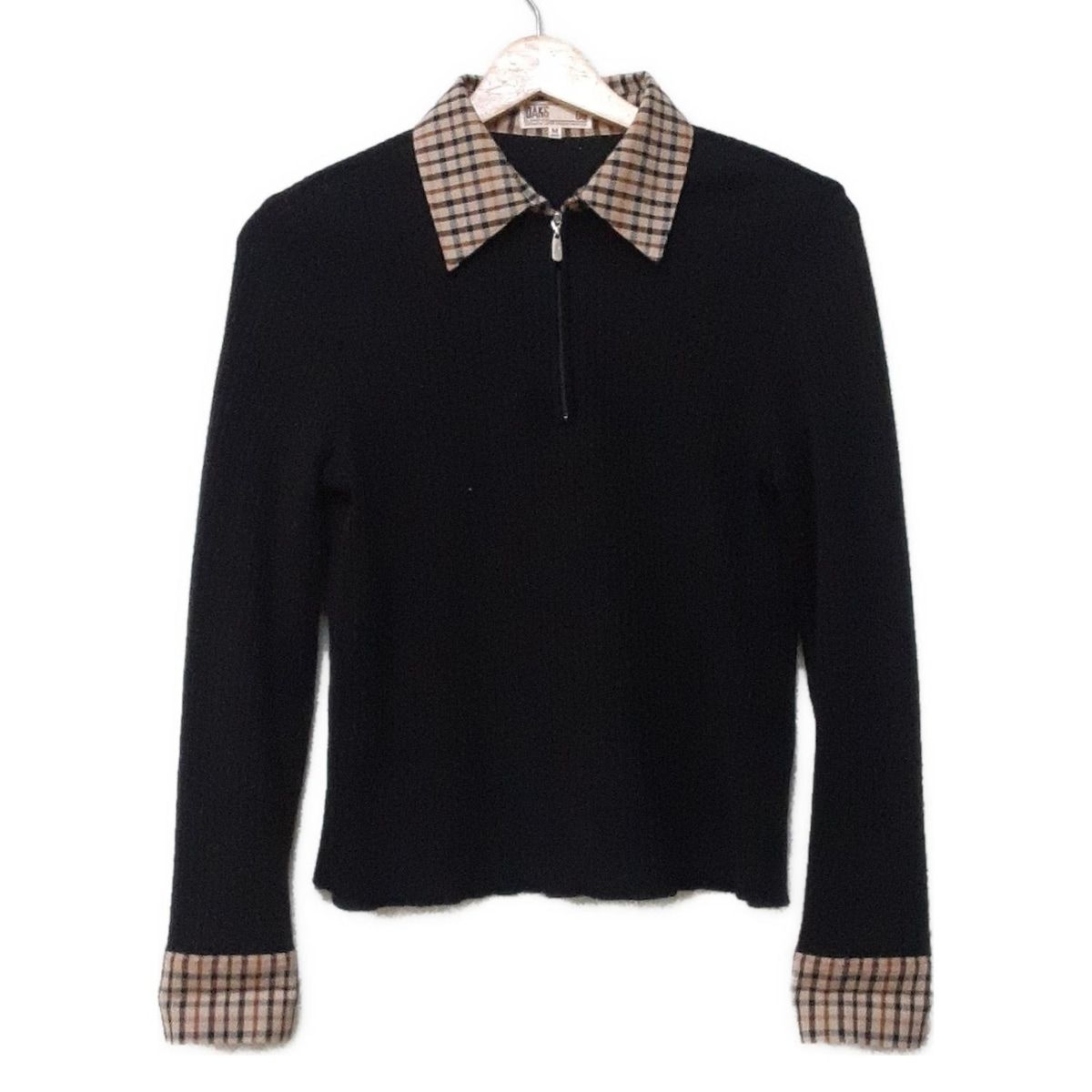 DAKS ダックス 長袖ポロシャツ サイズM レディース - 黒×ベージュ×ブラウン ニット チェック柄